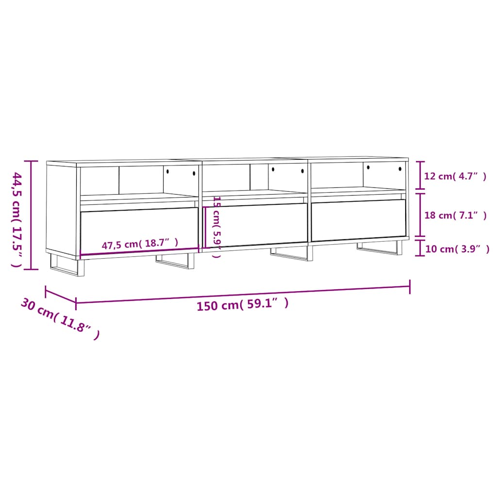 Έπιπλο Τηλεόρασης Λευκό 150x30x44,5 εκ. Επεξεργασμένο Ξύλο 11