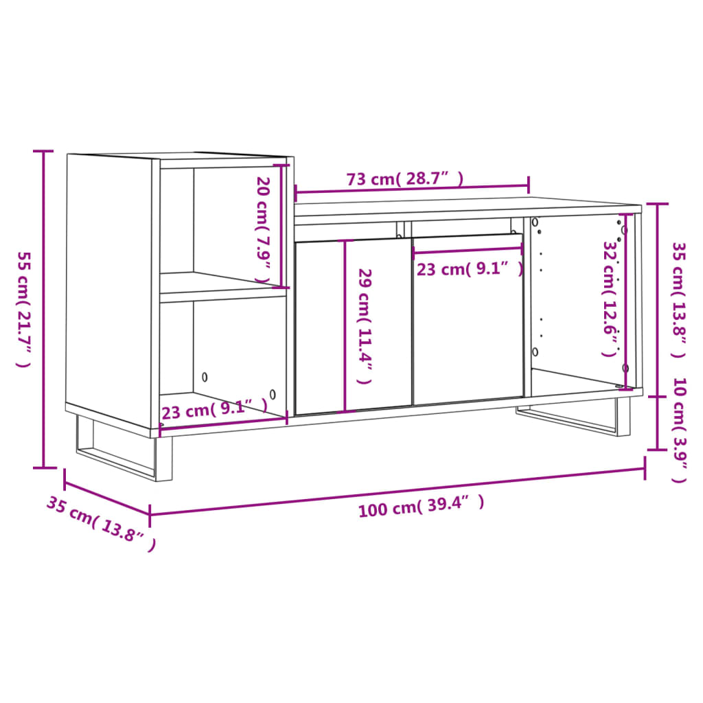 Έπιπλο Τηλεόρασης Μαύρο 100x35x55 εκ. Επεξ. Επεξεργασμένο Ξύλο 12