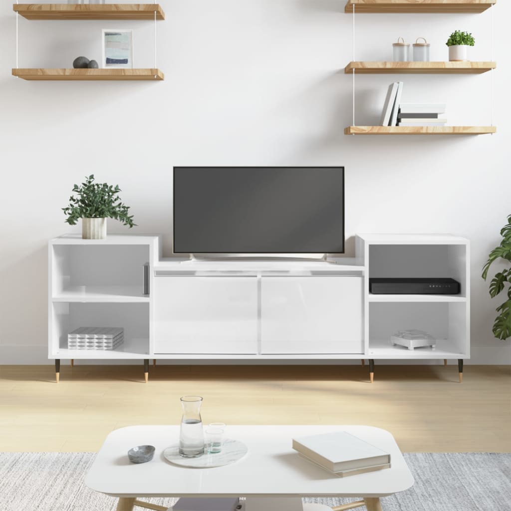 Έπιπλο Τηλεόρασης Γυαλ. Λευκό 160x35x55 εκ. Επεξεργασμένο Ξύλο 1