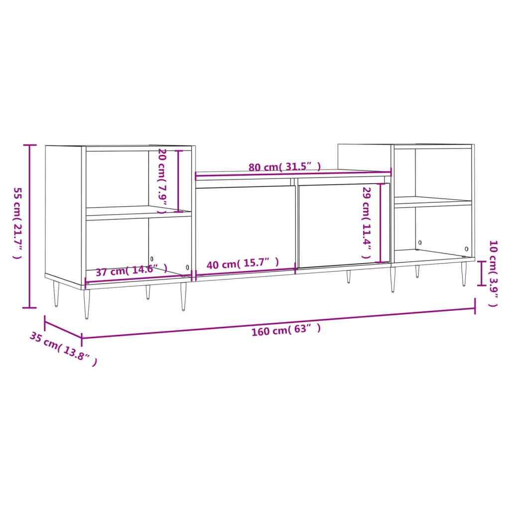 Έπιπλο Τηλεόρασης Γυαλ. Λευκό 160x35x55 εκ. Επεξεργασμένο Ξύλο 11