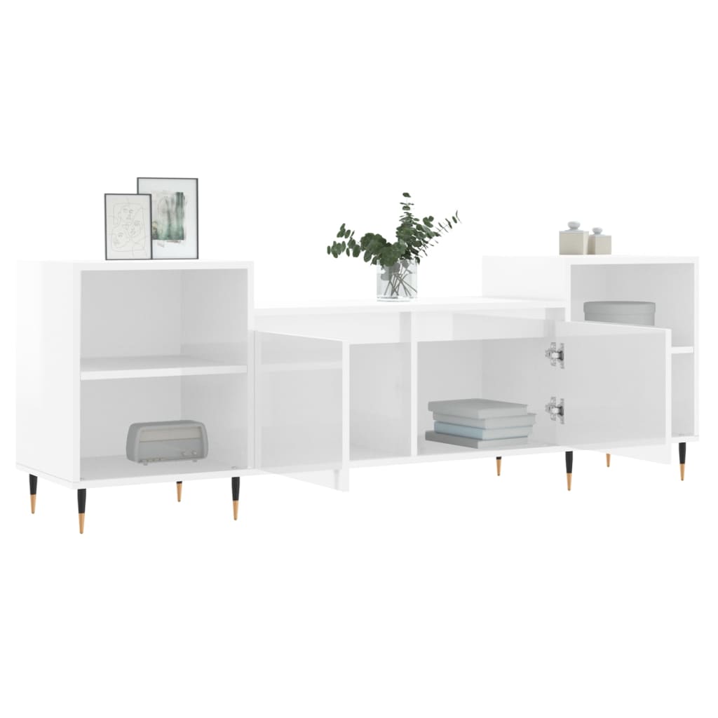 Έπιπλο Τηλεόρασης Γυαλ. Λευκό 160x35x55 εκ. Επεξεργασμένο Ξύλο 4
