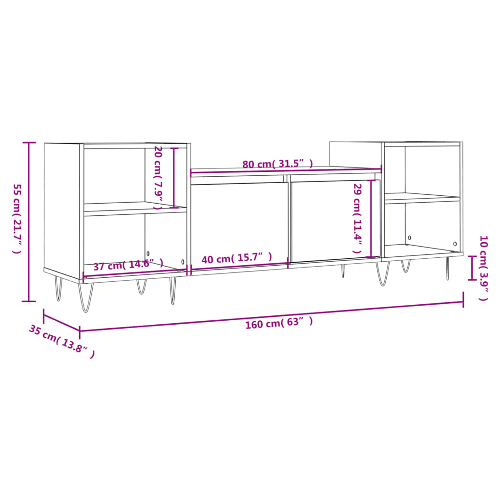 Έπιπλο Τηλεόρασης Γυαλ. Λευκό 160x35x55 εκ. Επεξεργασμένο Ξύλο 11