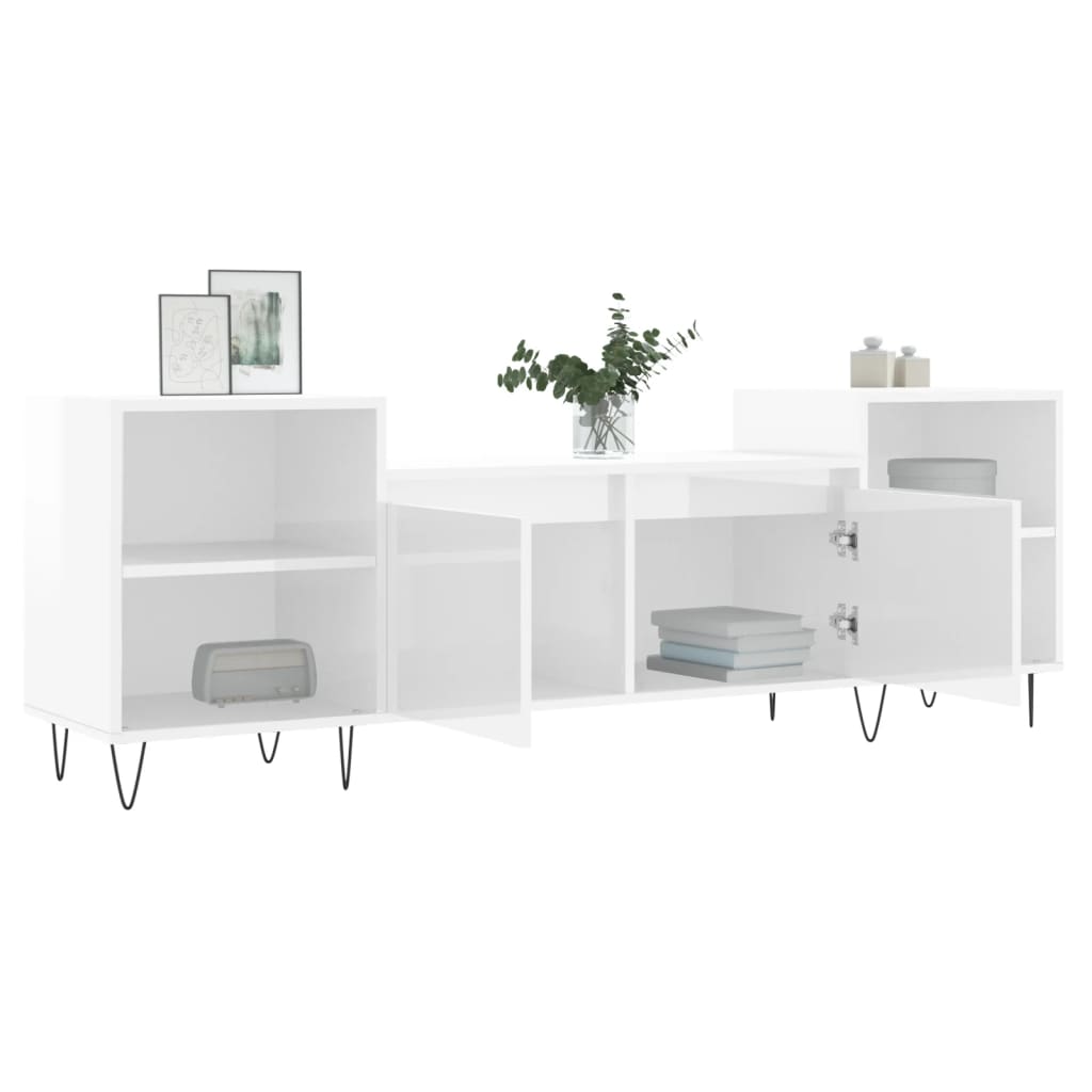 Έπιπλο Τηλεόρασης Γυαλ. Λευκό 160x35x55 εκ. Επεξεργασμένο Ξύλο 4