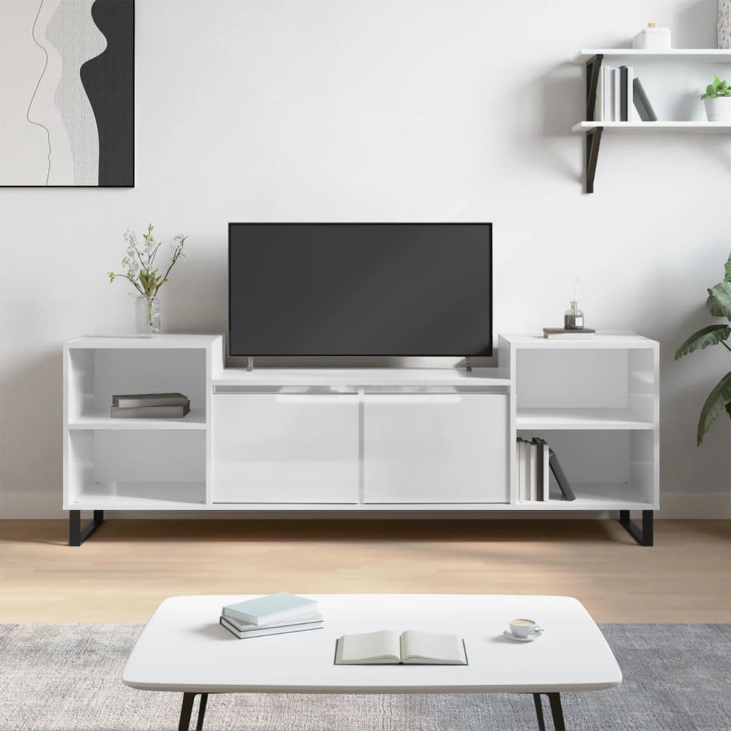 Έπιπλο Τηλεόρασης Γυαλ. Λευκό 160x35x55 εκ. Επεξεργασμένο Ξύλο 1