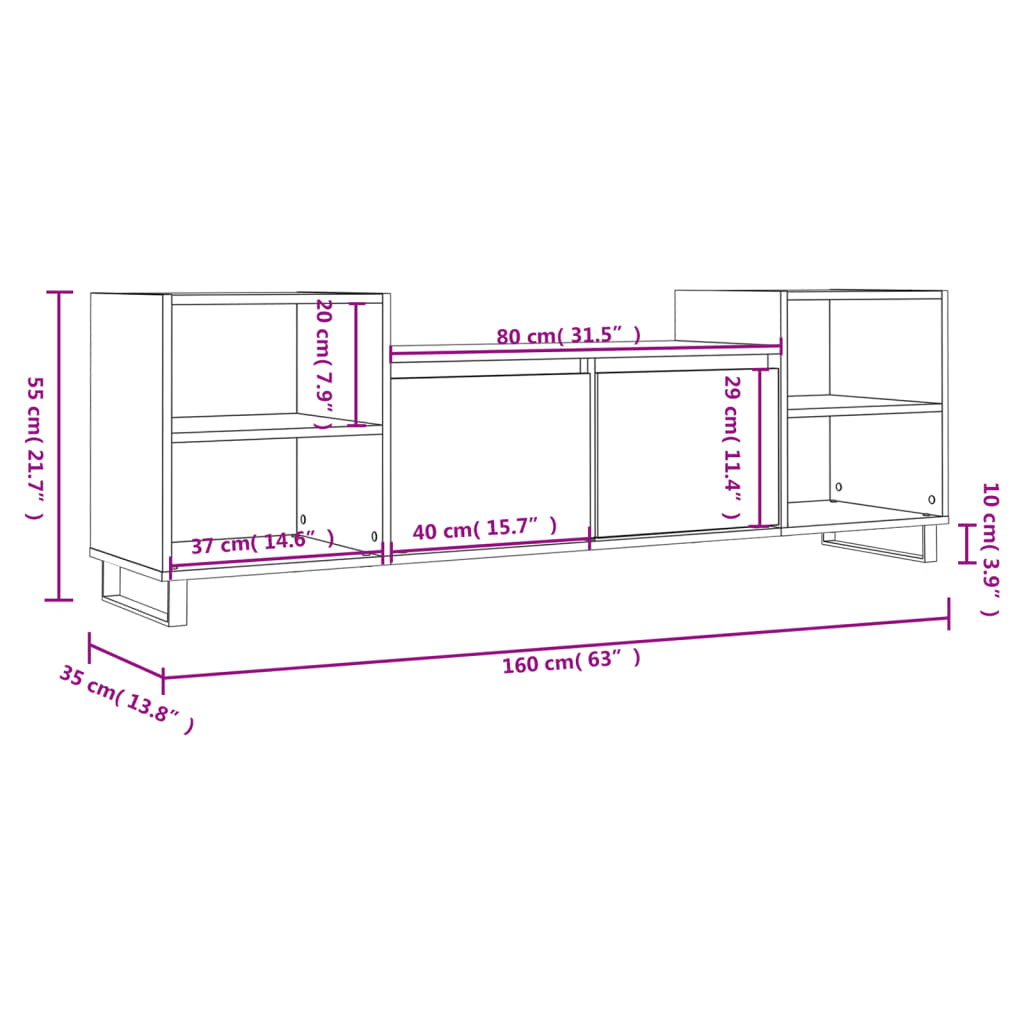 Έπιπλο Τηλεόρασης Γυαλ. Λευκό 160x35x55 εκ. Επεξεργασμένο Ξύλο 11