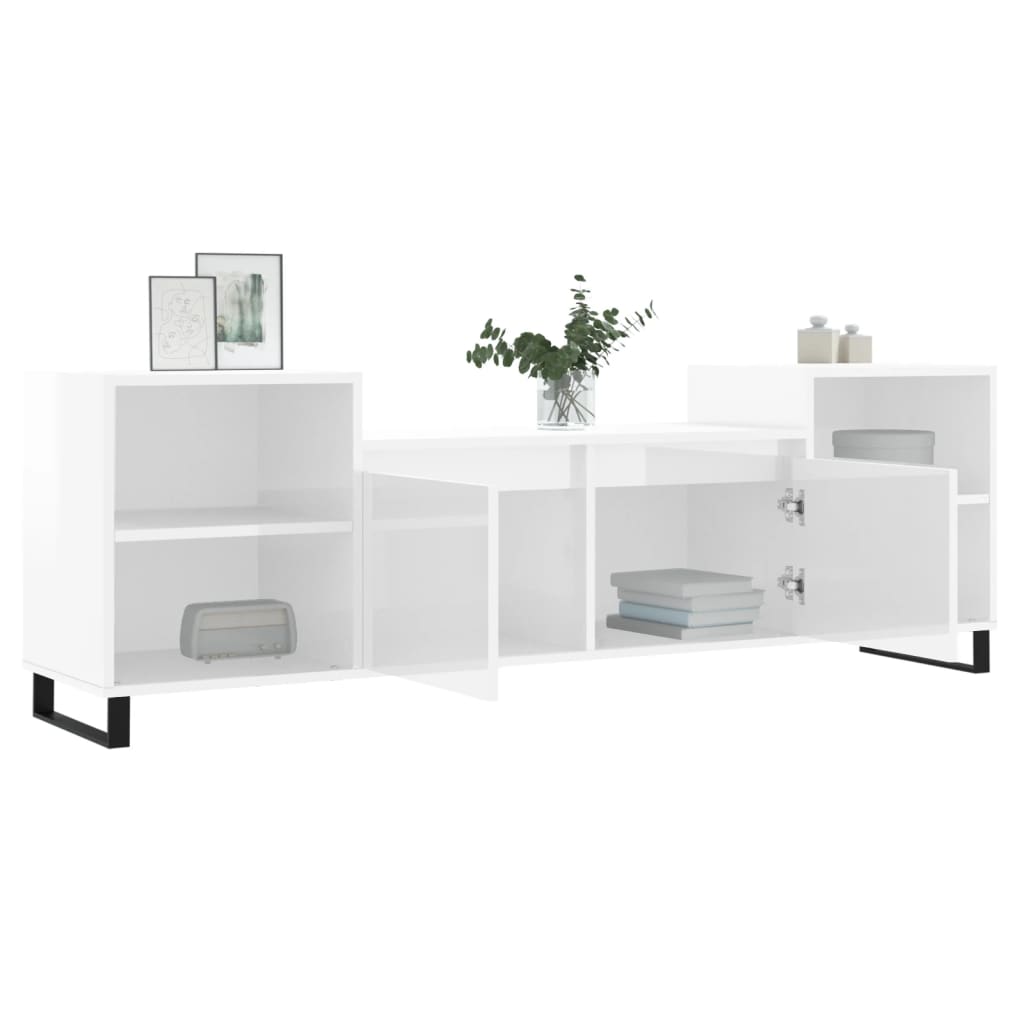 Έπιπλο Τηλεόρασης Γυαλ. Λευκό 160x35x55 εκ. Επεξεργασμένο Ξύλο 4