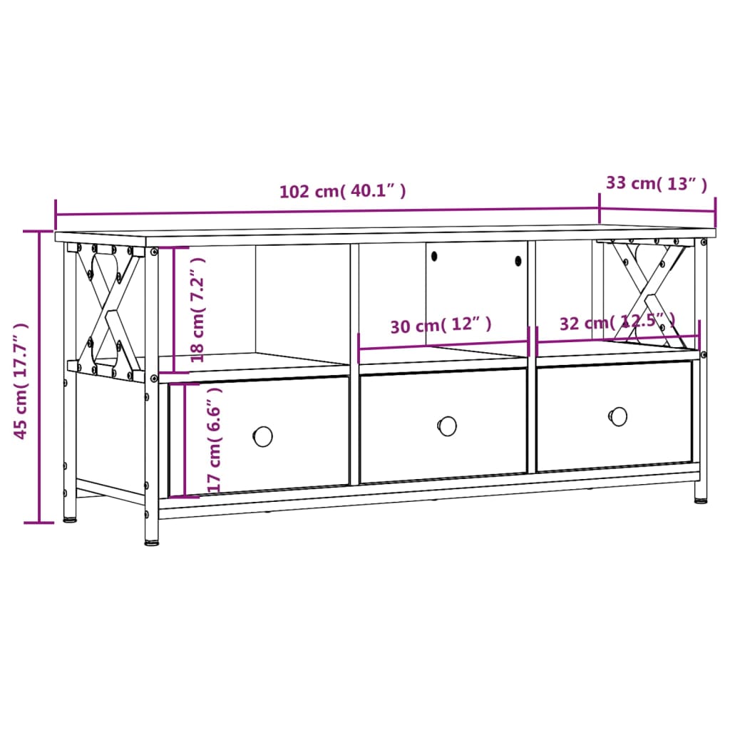 Έπιπλο Τηλεόρασης Καφέ Δρυς 102x33x45 εκ. Επεξ. Ξύλο/Σίδερο 11