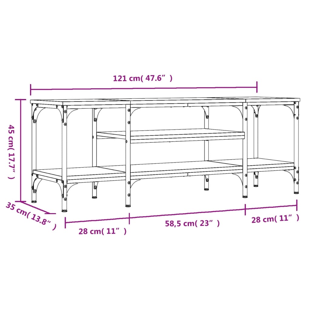 Έπιπλο Τηλεόρασης Καπνιστή Δρυς 121x35x45 εκ. Επεξ. Ξύλο/Σίδερο 9