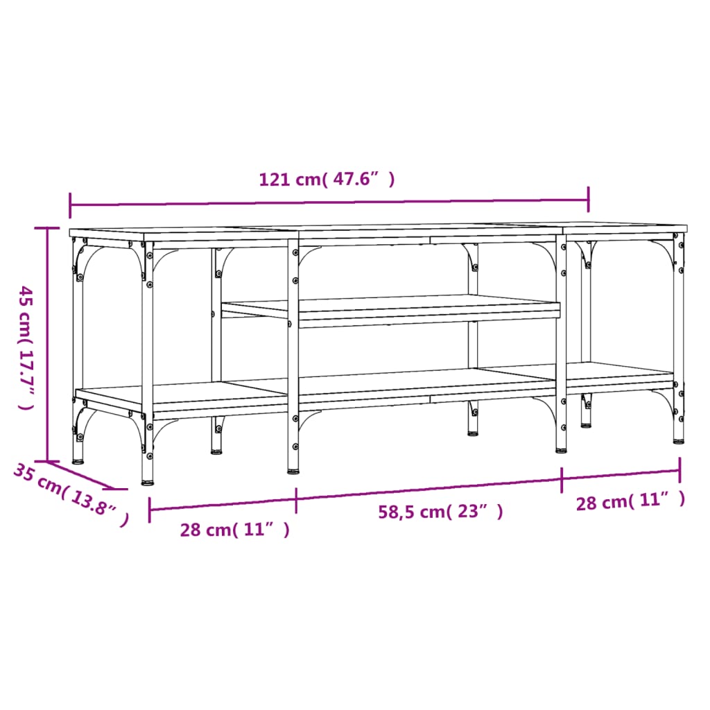 Έπιπλο Τηλεόρασης Sonoma Γκρι 121x35x45 εκ. Επεξ. Ξύλο/Σίδερο 9