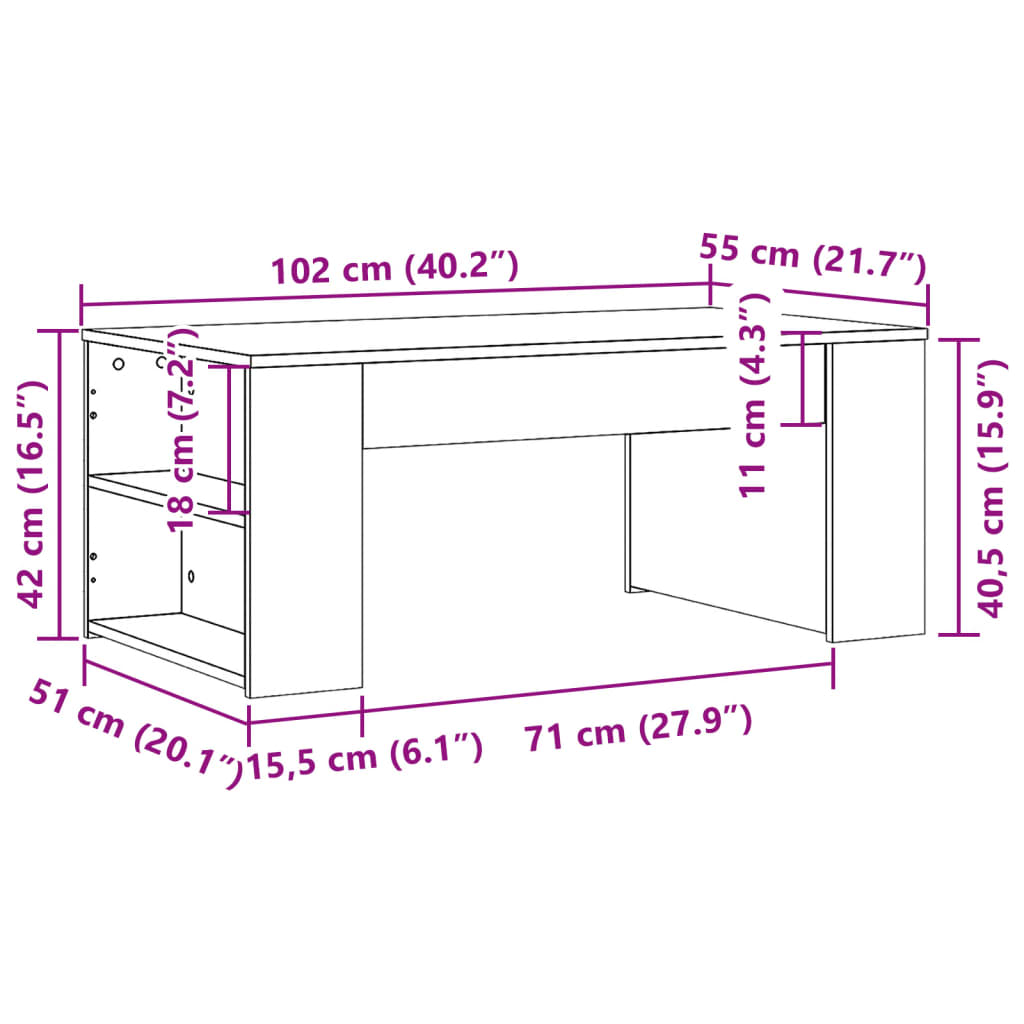 Τραπεζάκι Σαλονιού Γκρι Sonoma 102x55x42 εκ. Επεξεργασμένο Ξύλο 9