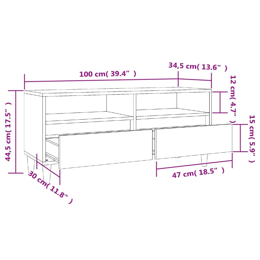 Έπιπλο Τηλεόρασης Καπνιστή Δρυς 100x34,5x44,5 εκ. Επεξ. Ξύλο 10
