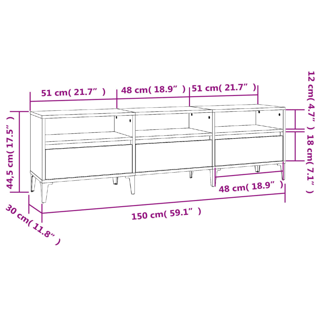 Έπιπλο Τηλεόρασης Γκρι Σκυρ. 150x30x44,5 εκ. Επεξ. Ξύλο 10
