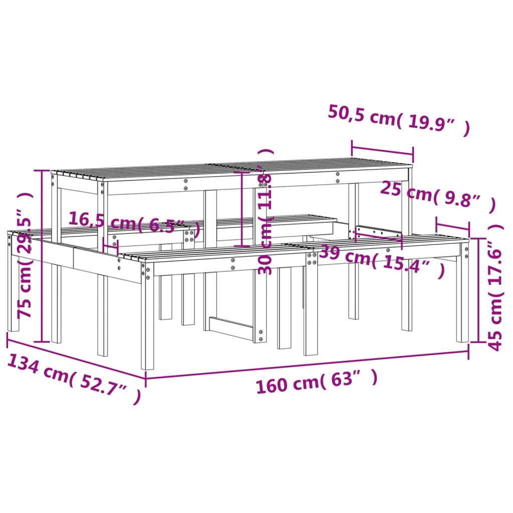 Τραπέζι Πικνίκ Λευκό 160 x 134 x 75 εκ. από Μασίφ Ξύλο Πεύκου 9