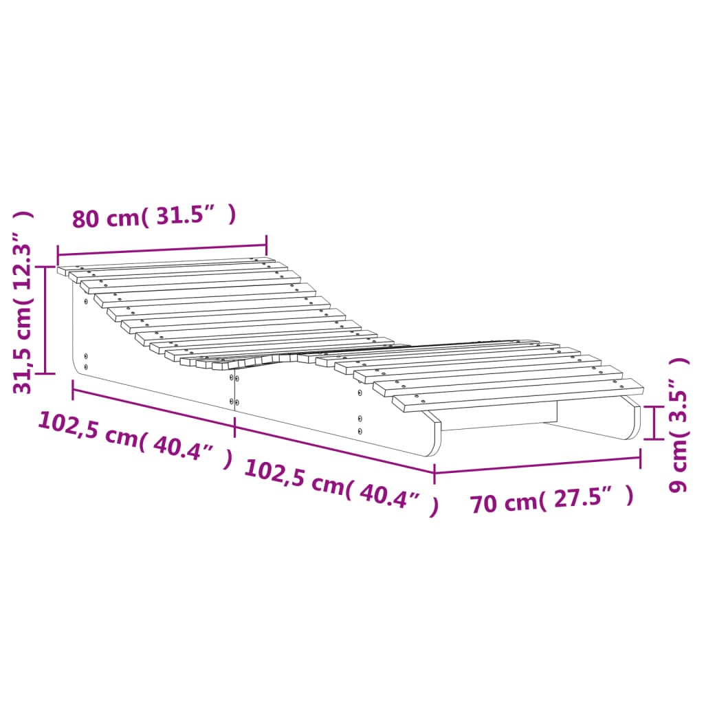 Ξαπλώστρα Λευκό 205x80x31,5 εκ. από Μασίφ Ξύλο Πεύκου 9