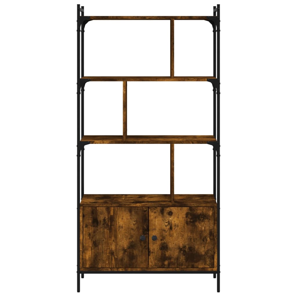 Βιβλιοθήκη με Πόρτες Καπνιστή Δρυς 76,5x30x154,5 εκ. Επεξ. Ξύλο 5