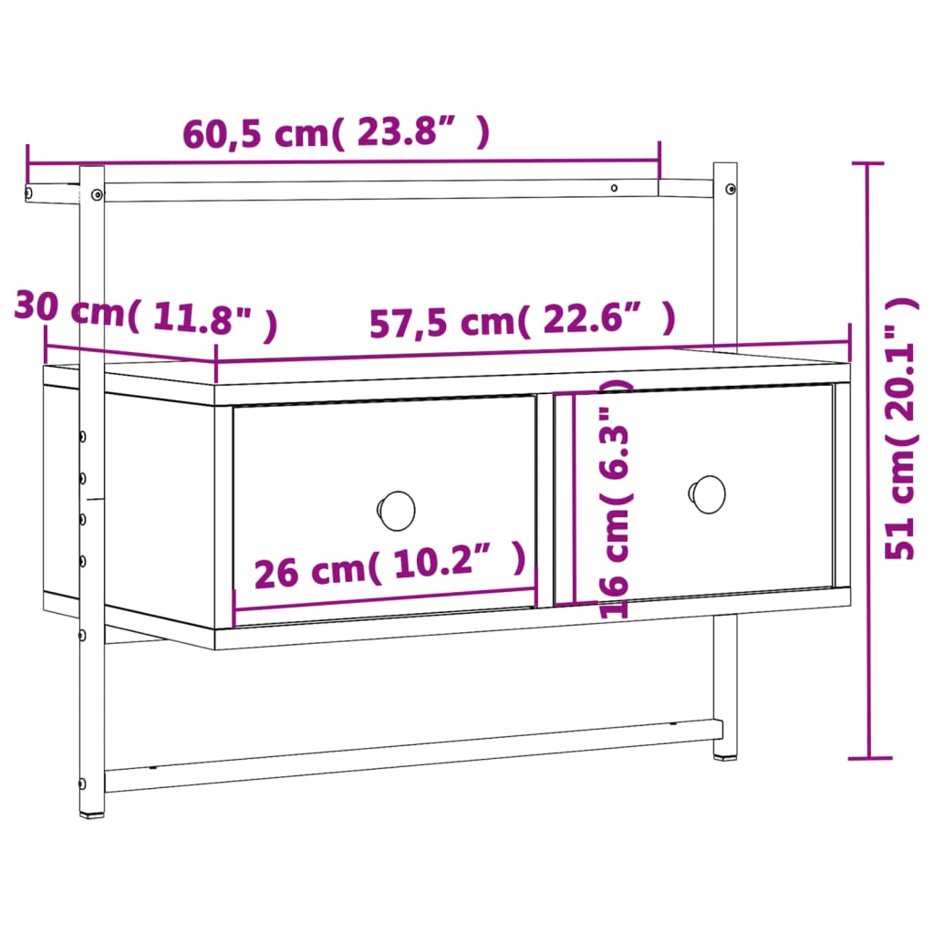 Έπιπλο Τηλεόρασης Επιτοίχιο Γκρι Sonoma 60,5x30x51 εκ. Επ. Ξύλο 9