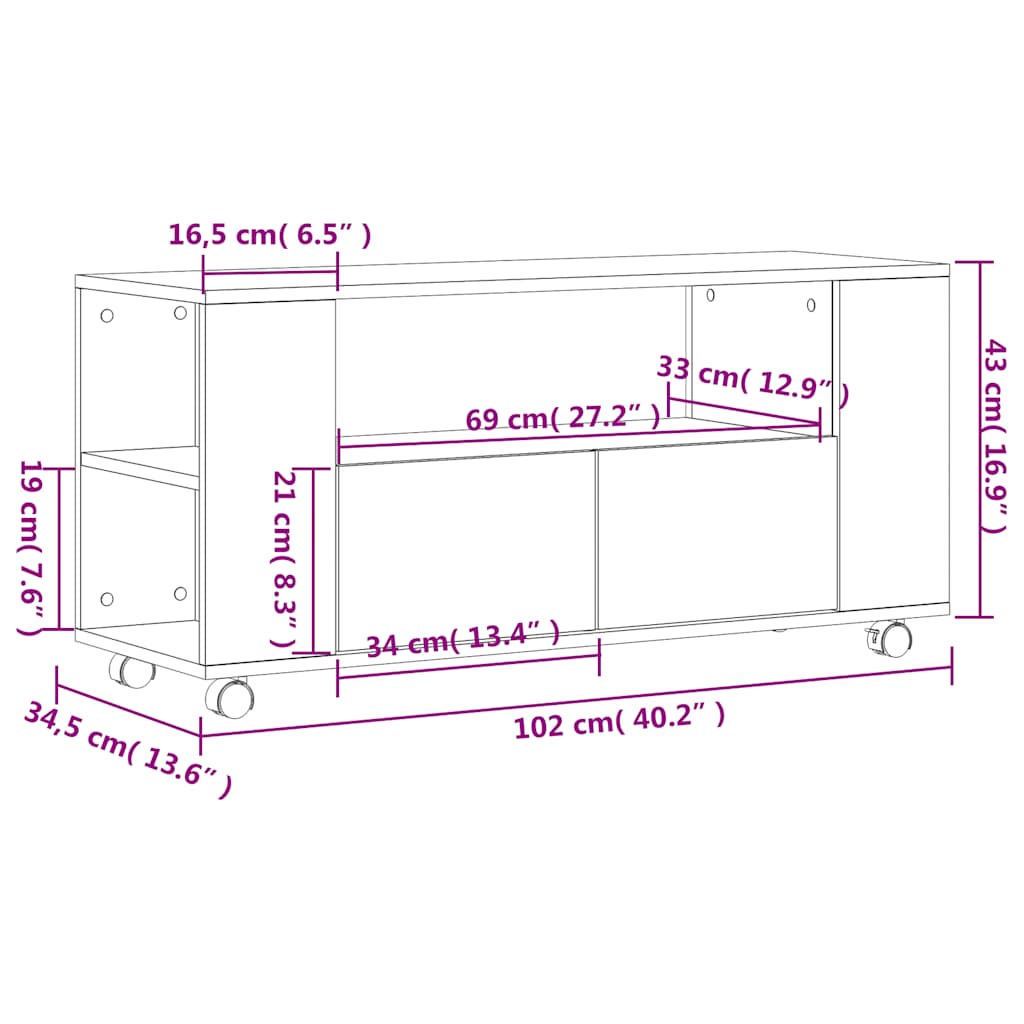 Έπιπλο Τηλεόρασης Γκρι Sonoma 102x34,5x43 εκ. από Επεξεργ. Ξύλο 11