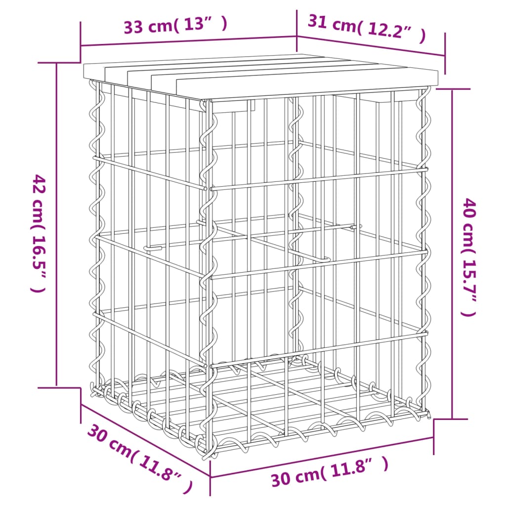 Παγκάκι Κήπου Συρματοκιβώτιο 33x31x42 εκ. από Μασίφ Ξύλο Πεύκου 8