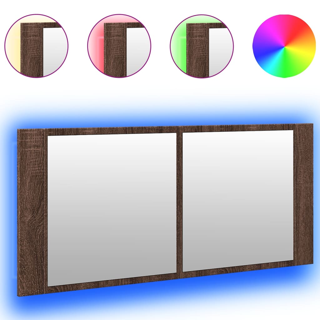 Ντουλάπι Μπάνιου με Καθρέφτη/LED Καφέ Δρυς 100x12x45 εκ. 2
