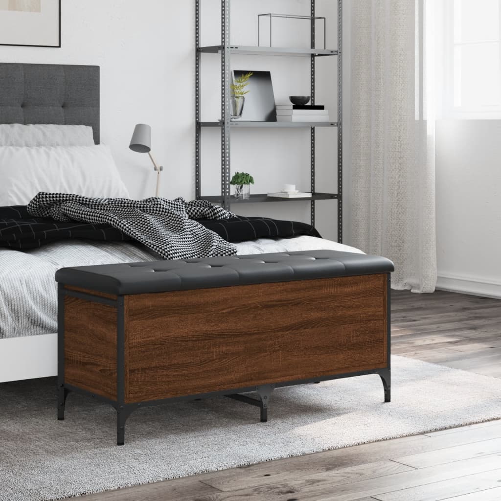 Παγκάκι Αποθήκευσης Καφέ Δρυς 102x42x45 εκ. από Επεξ. Ξύλο 3