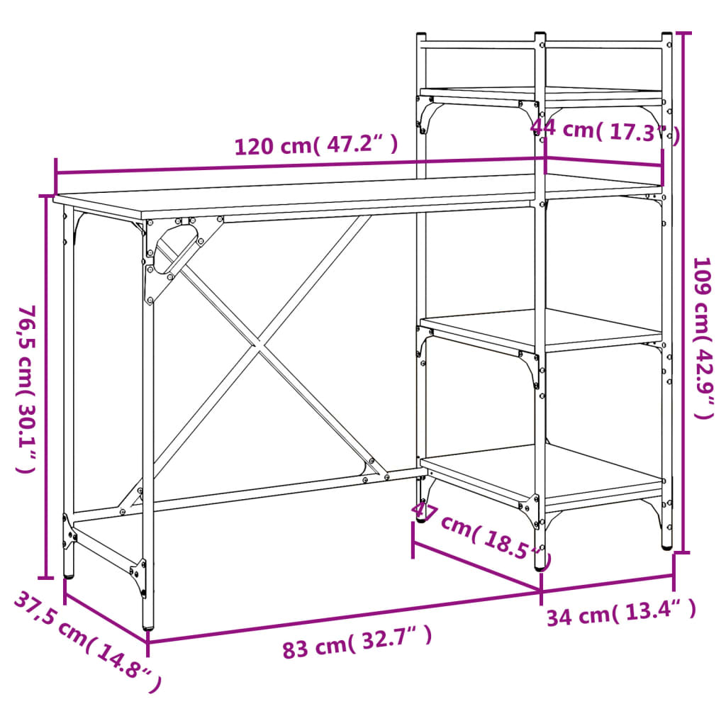 Γραφείο Υπολογιστή με Ράφια Μαύρο 120 x 47 x 109 εκ. 9