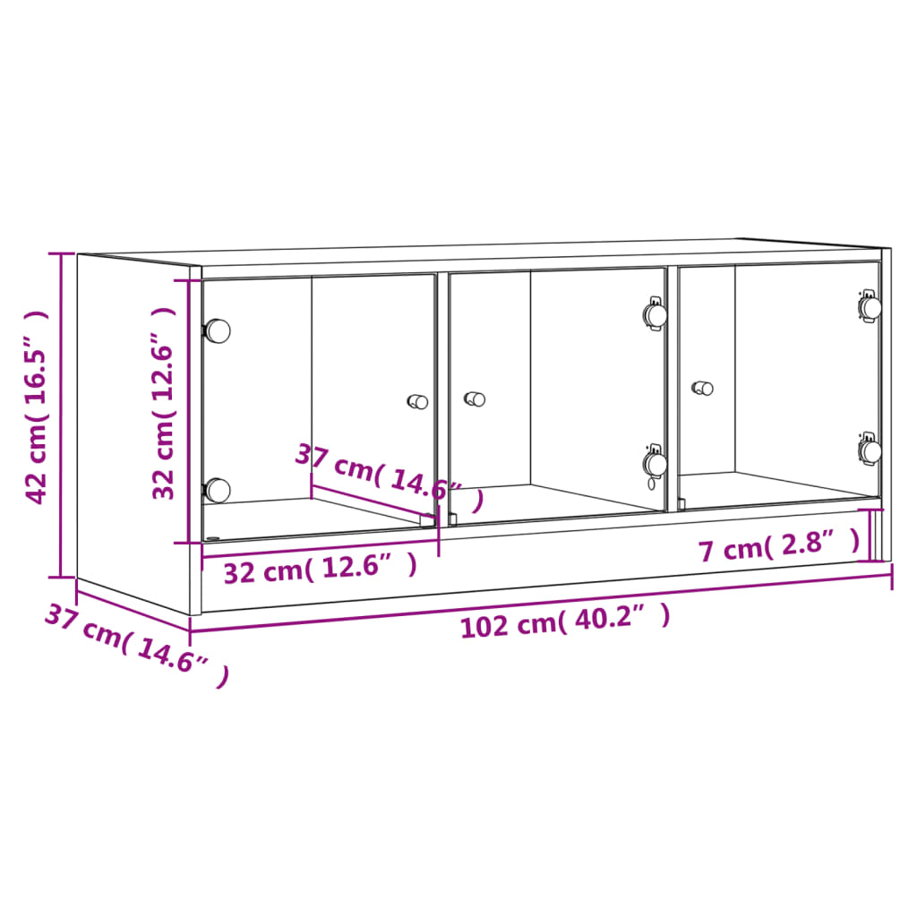 Έπιπλο Τηλεόρασης Καφέ Δρυς 102x37x42 εκ. Γυάλινες Πόρτες 12