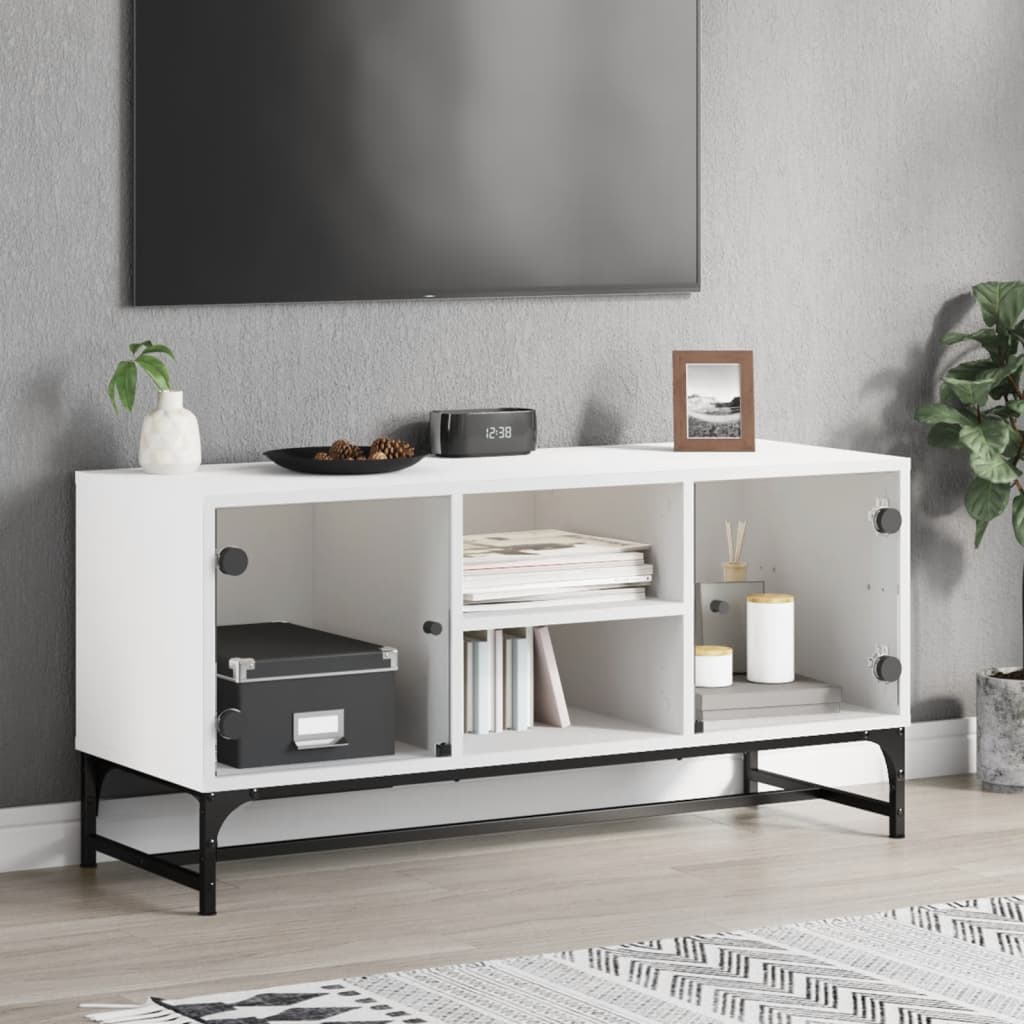 Έπιπλο Τηλεόρασης Λευκό 102x37x50 εκ. με Γυάλινες Πόρτες 1