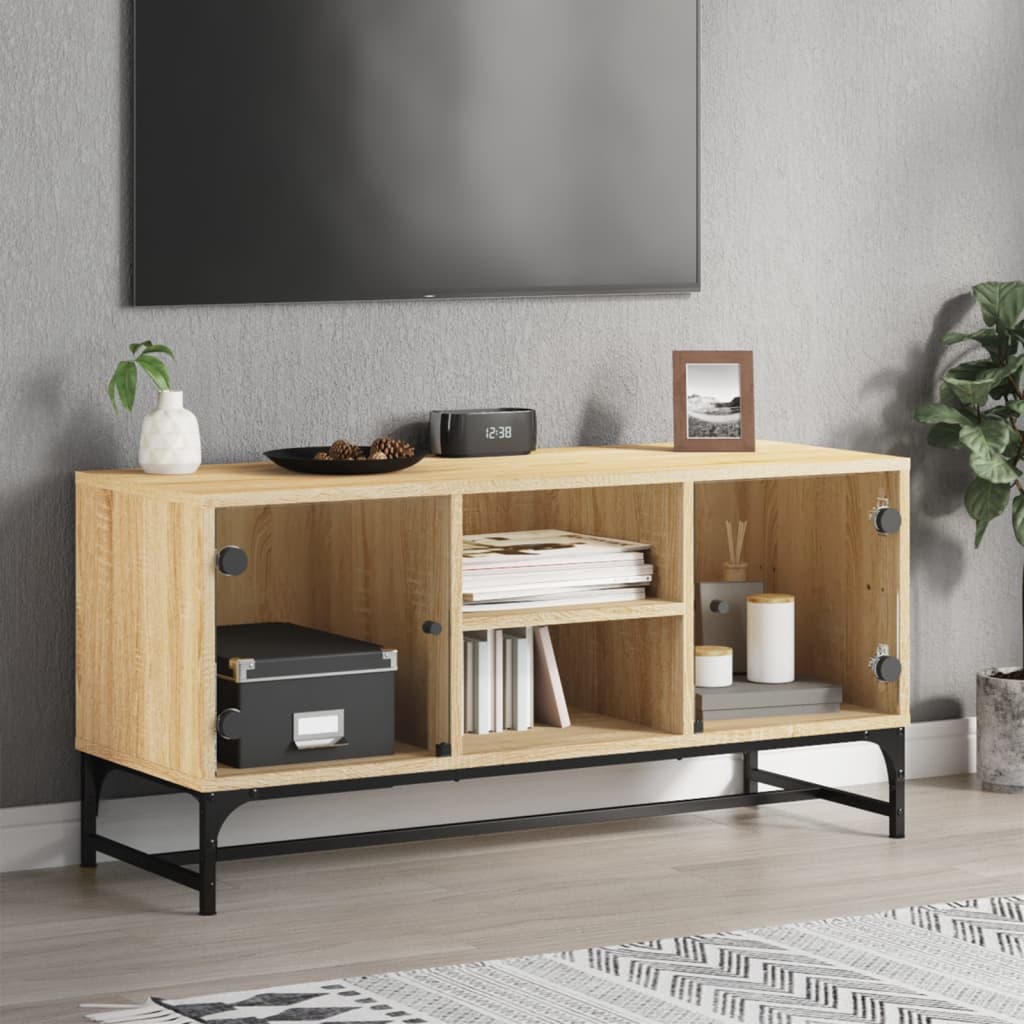 Έπιπλο Τηλεόρασης Sonoma Δρυς 102x37x50 εκ. με Γυάλινες Πόρτες 1