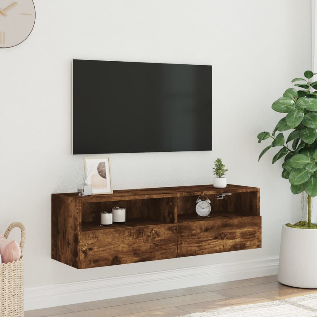 Έπιπλο Τηλεόρασης Τοίχου Καπνιστή Δρυς 100x30x30 εκ. Επεξ. Ξύλο 3