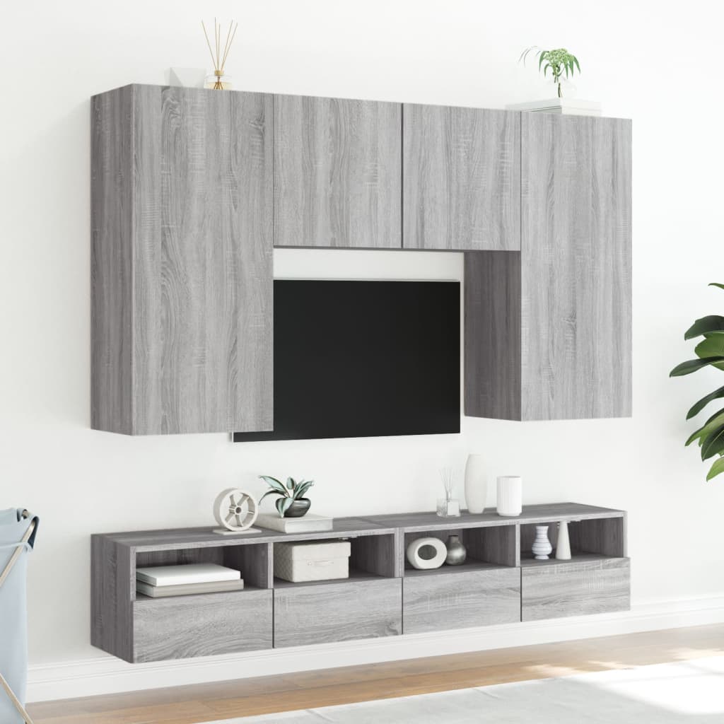 Έπιπλο Τηλεόρασης Τοίχου Γκρι Sonoma 100x30x30 εκ. Επεξ. Ξύλο 4
