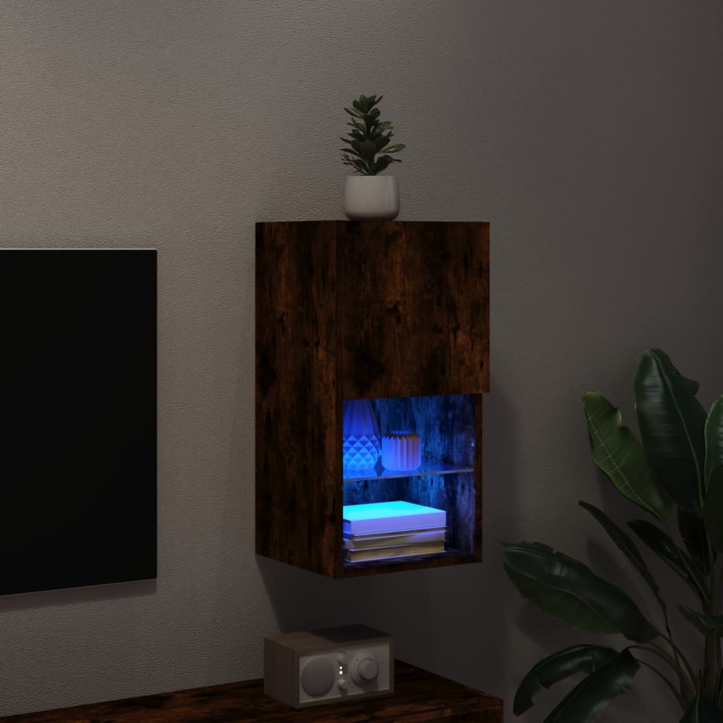 Έπιπλο Τηλεόρασης με LED Καπνιστή Δρυς 30,5x30x60 εκ. 5