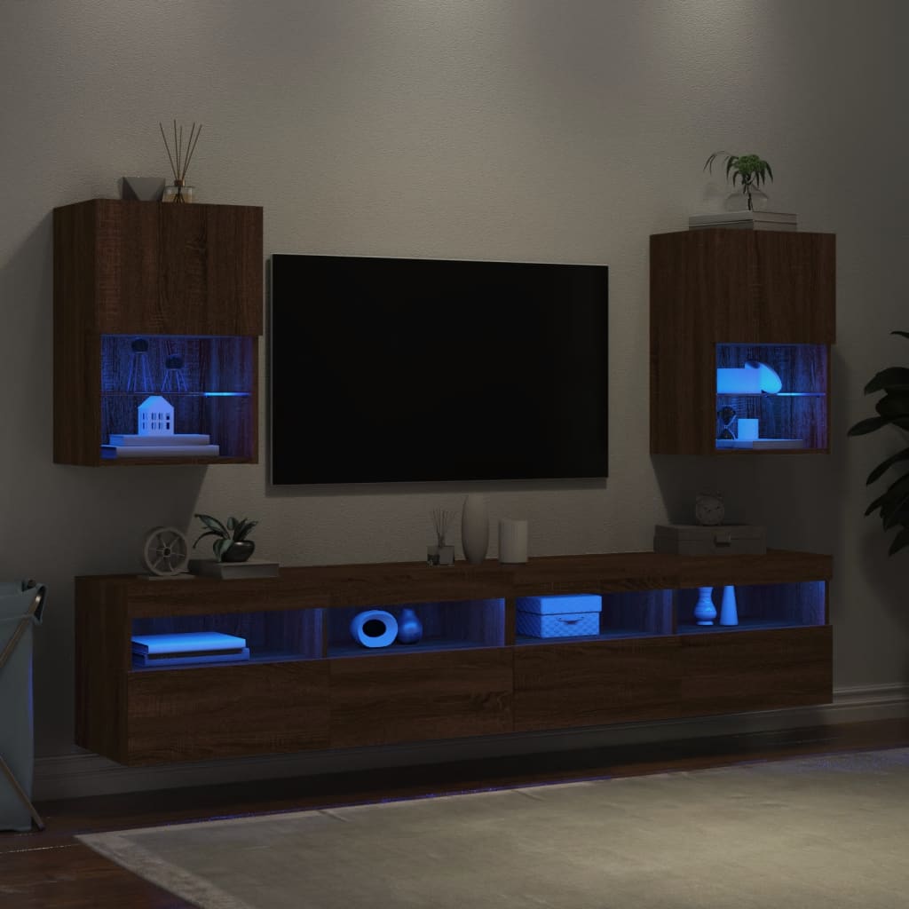 Έπιπλα Τηλεόρασης με LED 2 τεμ. Καφέ Δρυς 40,5x30x60 εκ. 4