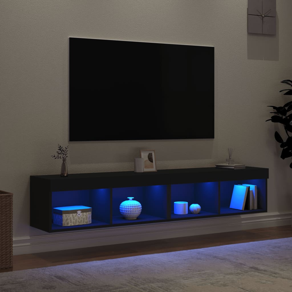 Έπιπλα Τηλεόρασης με LED 2 τεμ. Μαύρα 80 x 30 x 30 εκ. 4
