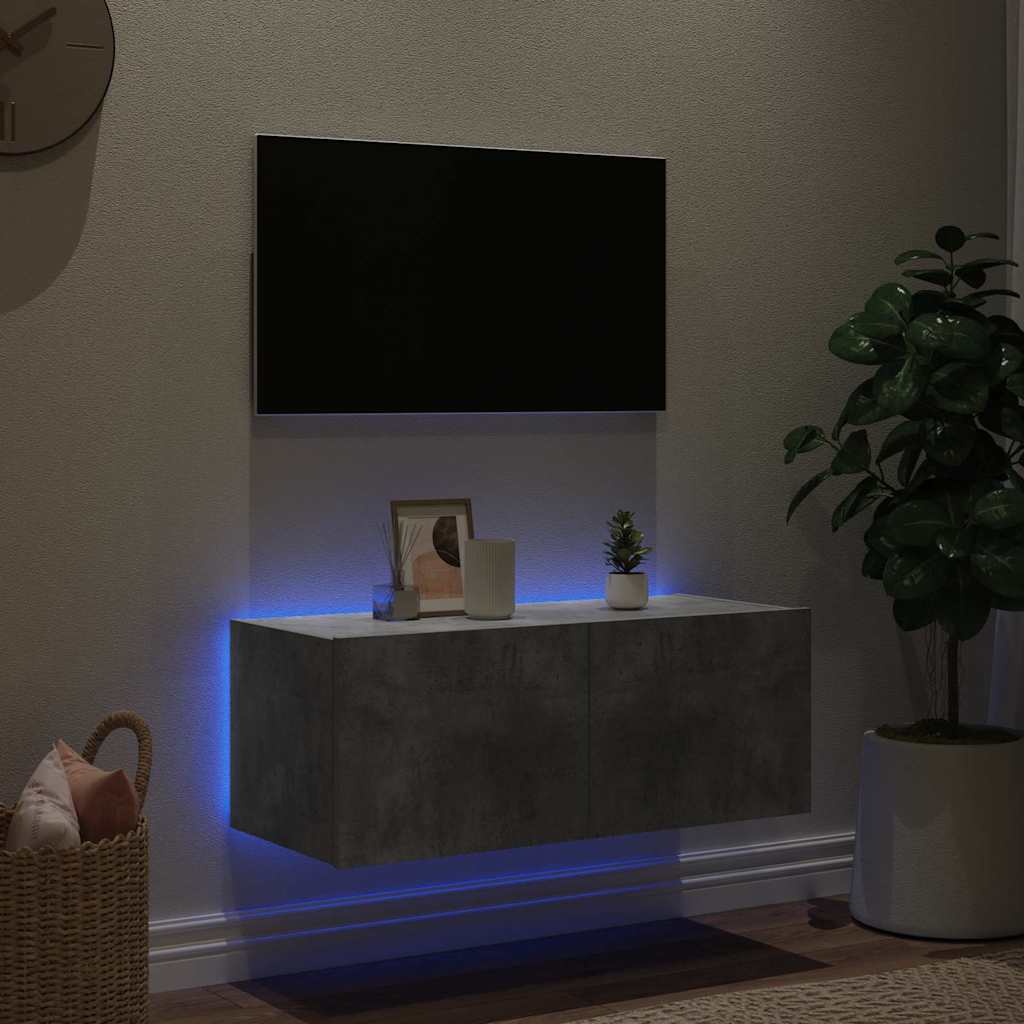 Έπιπλο Τηλεόρασης με LED Γκρι Σκυροδέματος 80x35x31 εκ. 3