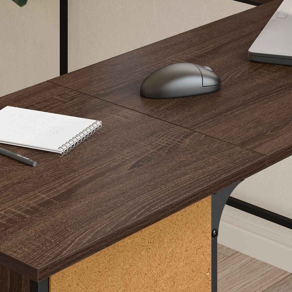 Γραφείο Καφέ Δρυς 141x141x75 εκ. από Επεξεργασμένο Ξύλο 3
