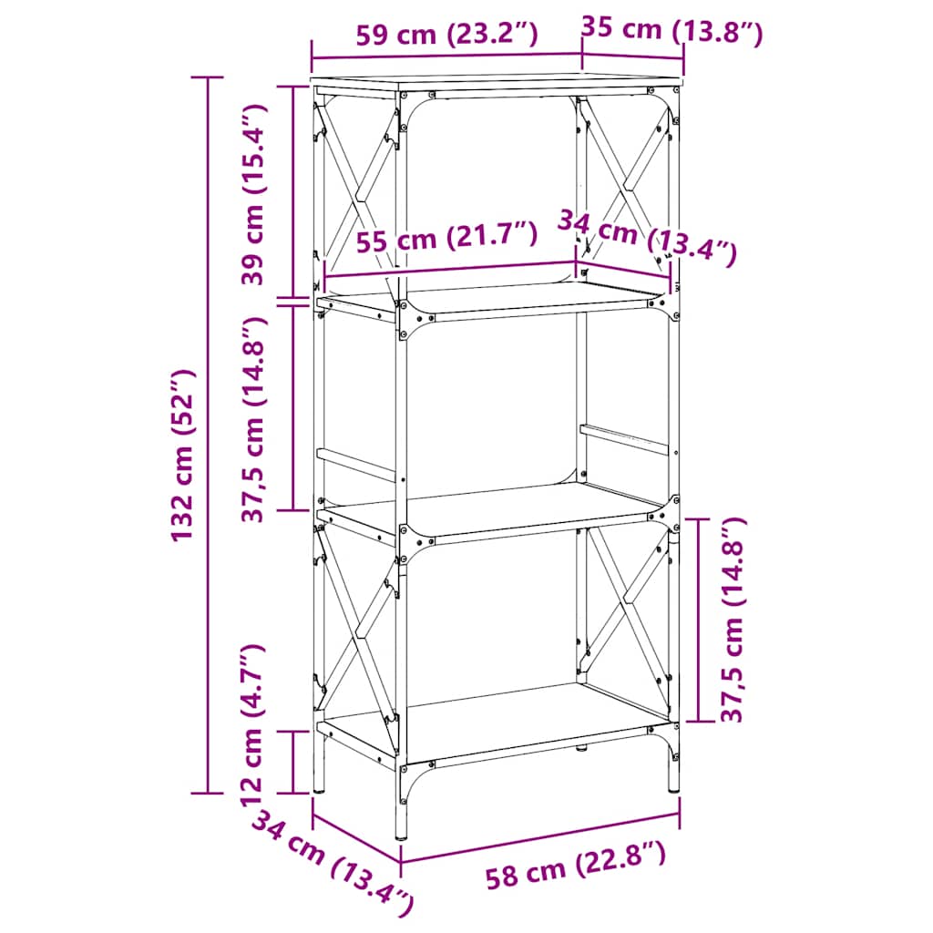 Βιβλιοθήκη 4 Επιπέδων Μαύρη 59x35x132 εκ. Επεξεργασμένο Ξύλο 9