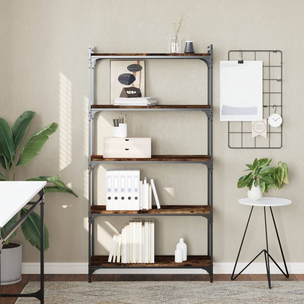 Βιβλιοθήκη 5 Επιπέδων Καπνιστή Δρυς 80x30x154 εκ. Επεξεργ. Ξύλο 1