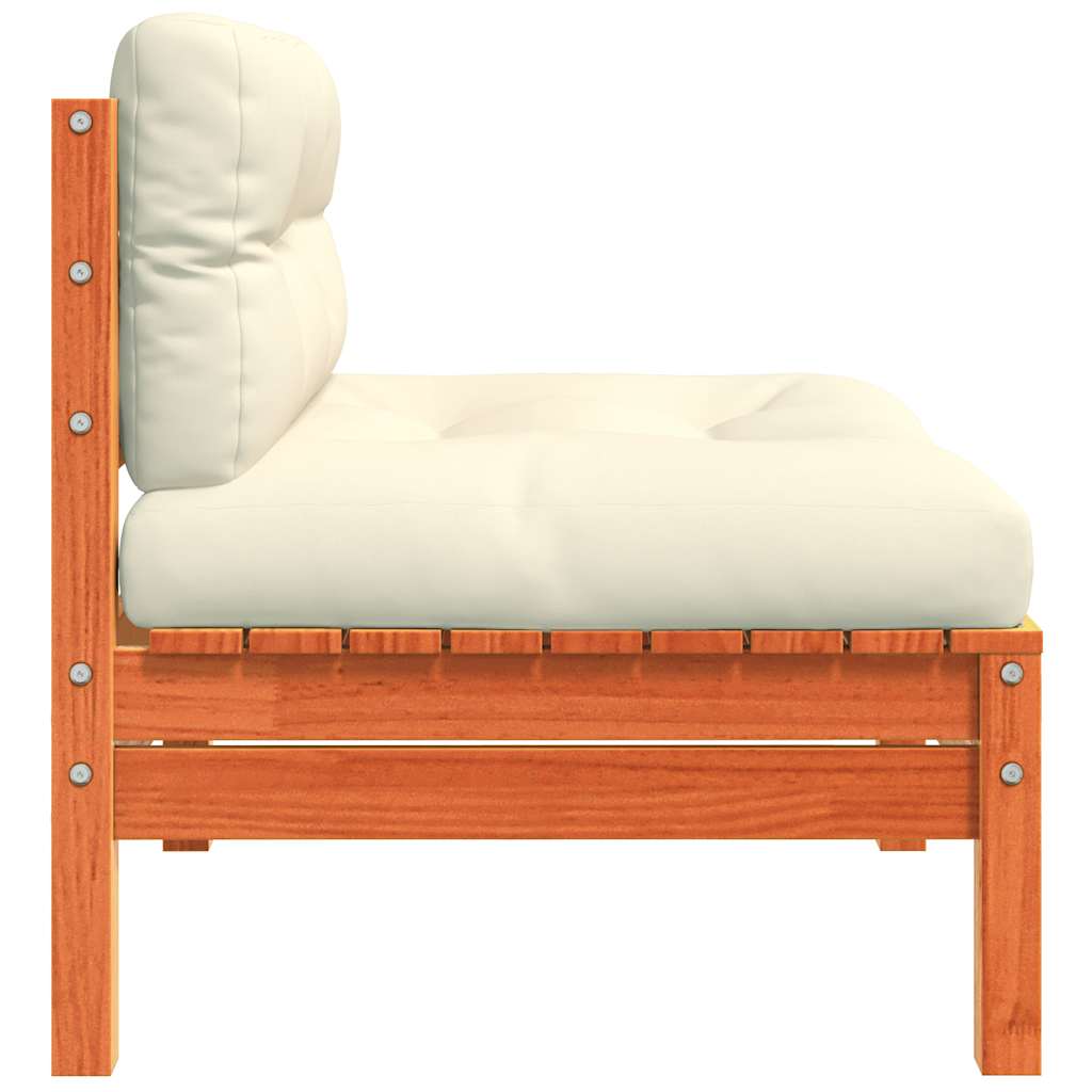 Καναπές Κήπου Χωρίς Μπράτσα Καφέ Κεριού Μασίφ Πεύκο +Μαξιλάρια 6