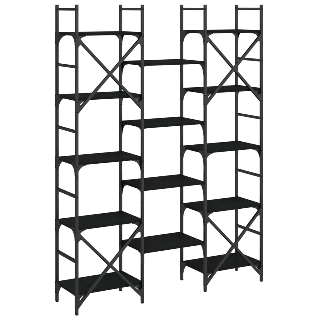 Βιβλιοθήκη Μαύρη 127,5x28,5x172,5 εκ. από Επεξεργασμένο Ξύλο 7