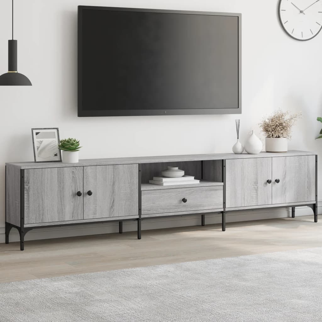 Έπιπλο Τηλεόρασης με Συρτάρι Γκρι Sonoma 200x25x44εκ Επεξ. Ξύλο 1