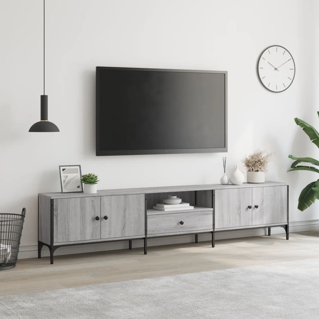 Έπιπλο Τηλεόρασης με Συρτάρι Γκρι Sonoma 200x25x44εκ Επεξ. Ξύλο 3