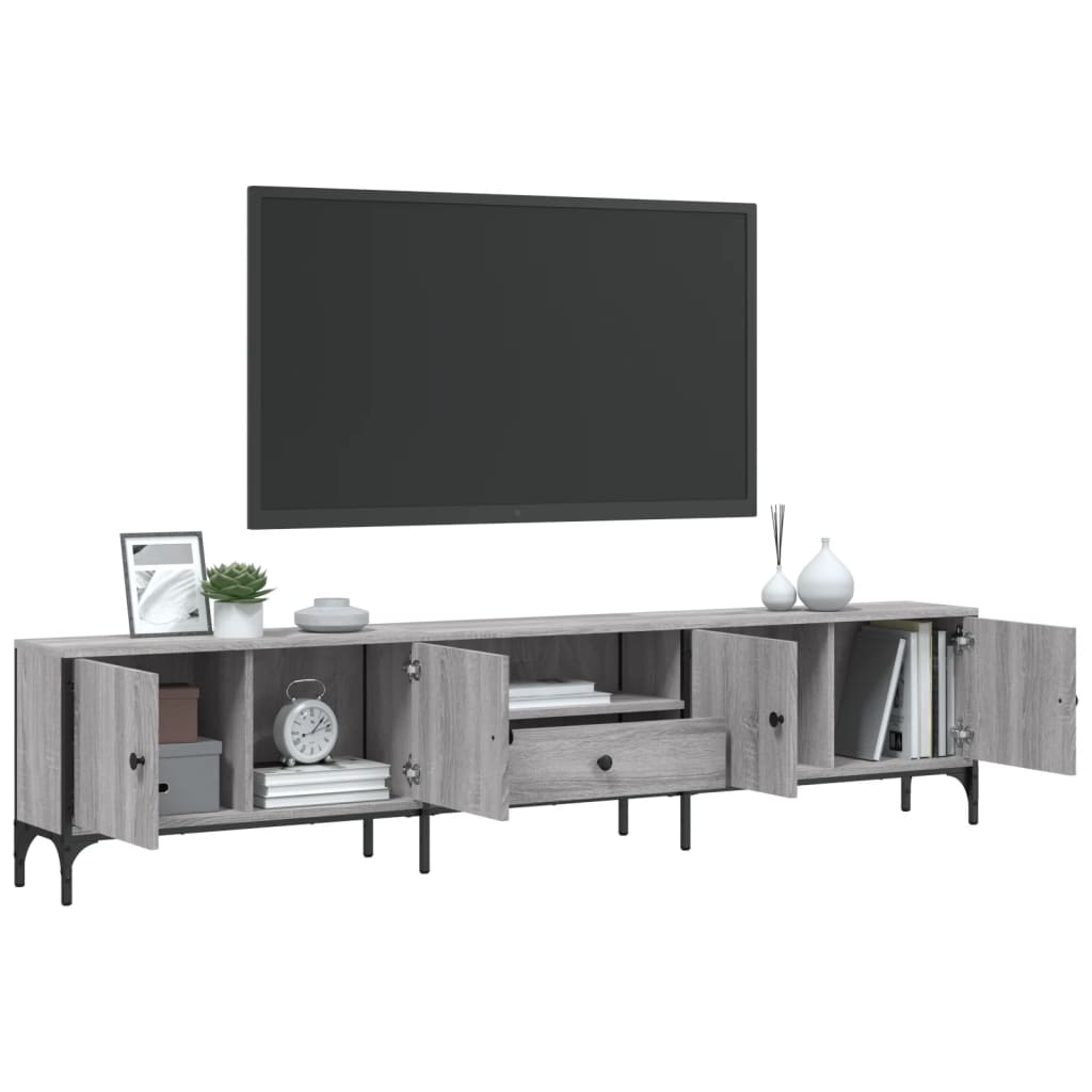 Έπιπλο Τηλεόρασης με Συρτάρι Γκρι Sonoma 200x25x44εκ Επεξ. Ξύλο 4
