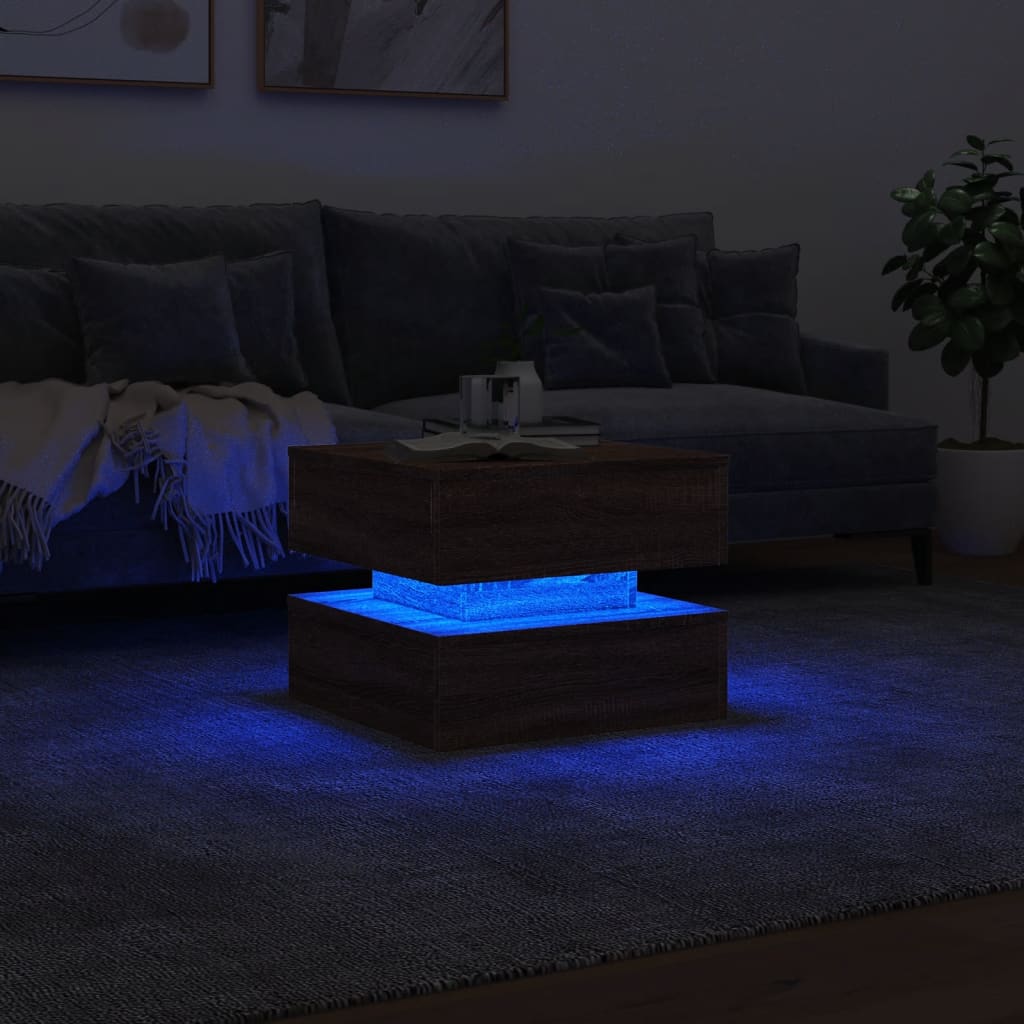 Τραπεζάκι Σαλονιού με LED Καφέ Δρυς 50 x 50 x 40 εκ. 5