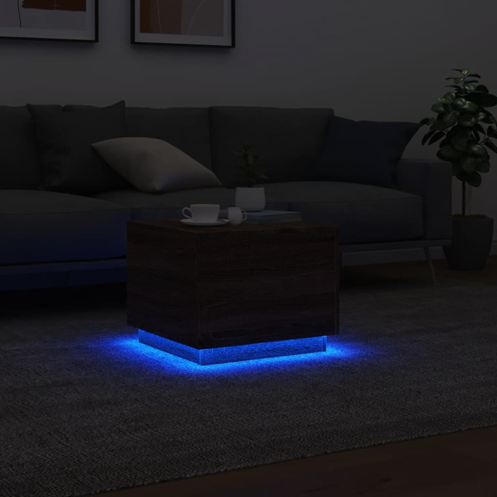 Τραπεζάκι Σαλονιού με LED Καφέ Δρυς 50 x 50 x 40 εκ. 5