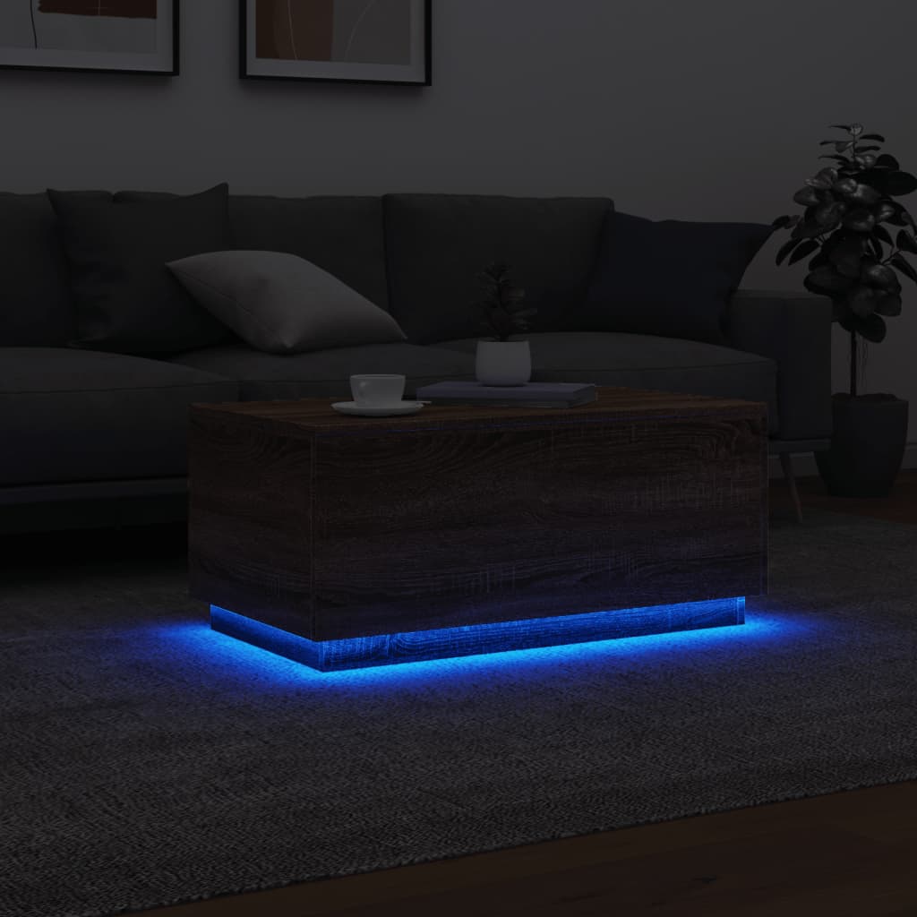 Τραπεζάκι Σαλονιού με LED Καφέ Δρυς 90 x 50 x 40 εκ. 5