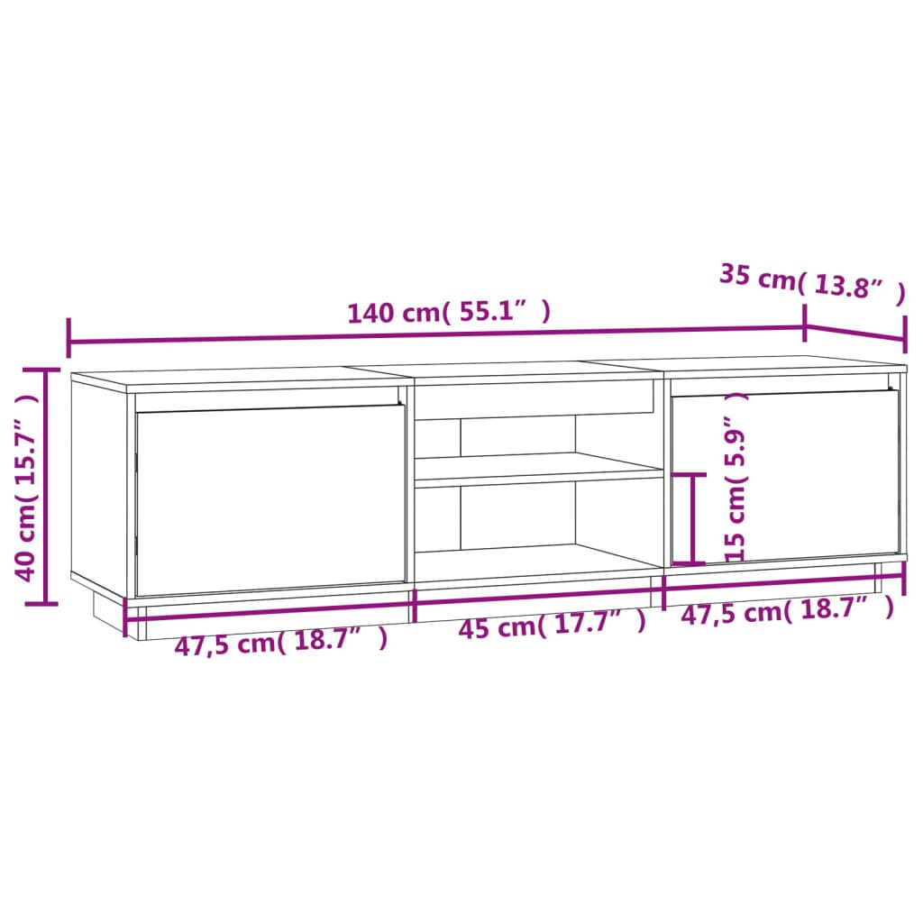 Έπιπλο Τηλεόρασης Λευκό 140 x 35 x 40 εκ. από Μασίφ Ξύλο Πεύκου 10
