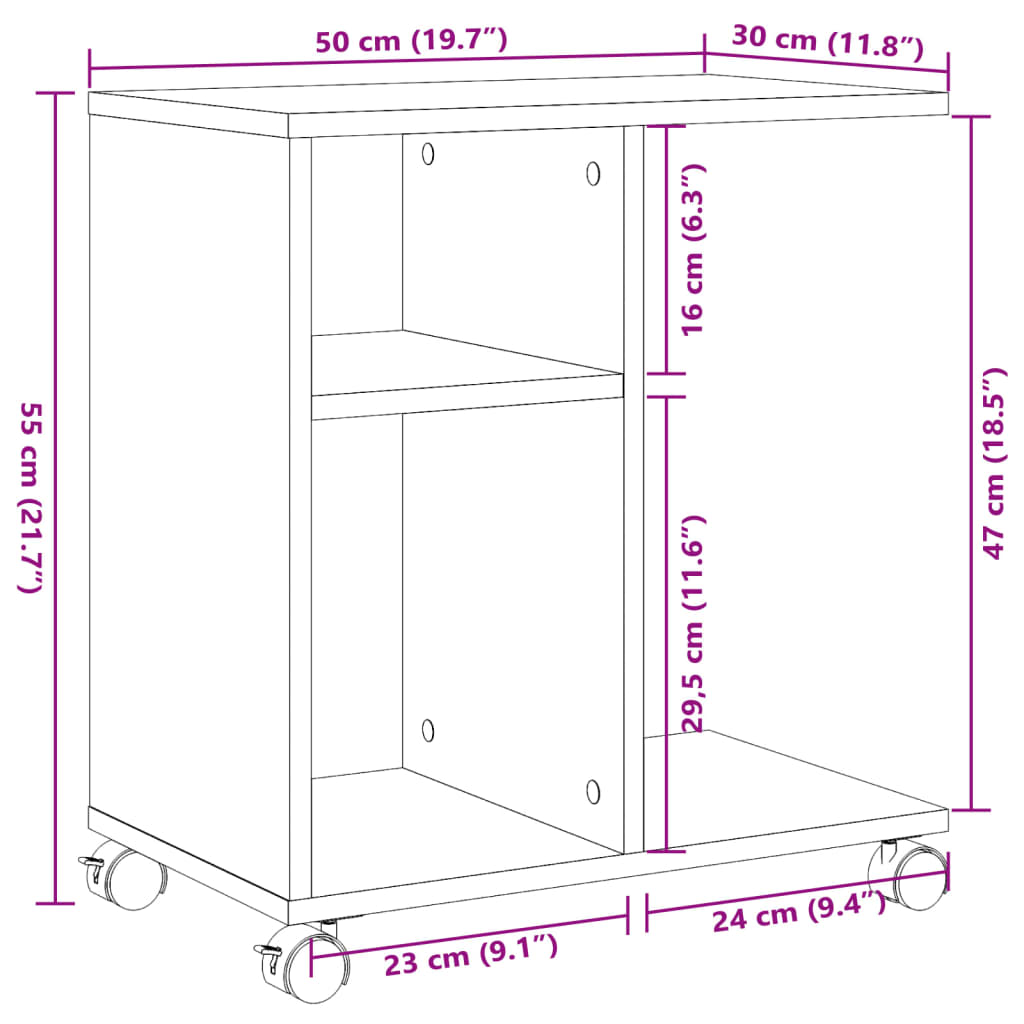 Βοηθητικό Τραπέζι με Ρόδες Μαύρο 50x30x55 εκ. Επεξ. Ξύλο 10