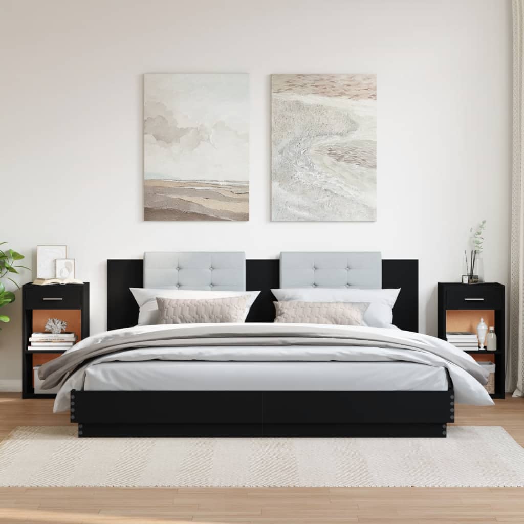 Κομοδίνα 2 τεμ. Μαύρα 35x34x65 εκ. από Επεξεργασμένο Ξύλο 3