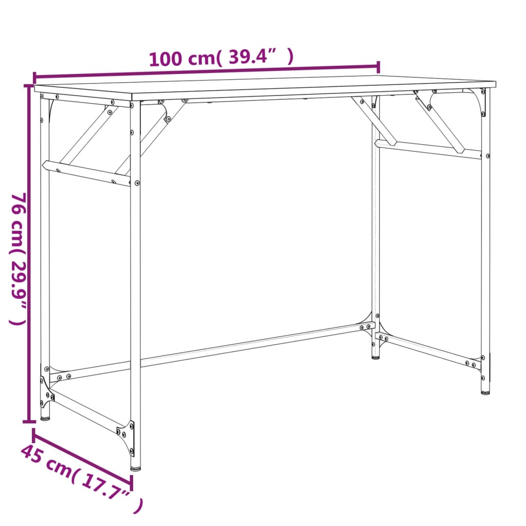 Γραφείο Καπ. Δρυς 100x45x76 εκ Επ. Ξύλο/Ατσάλι Ηλ. Βαφή Πούδρας 10