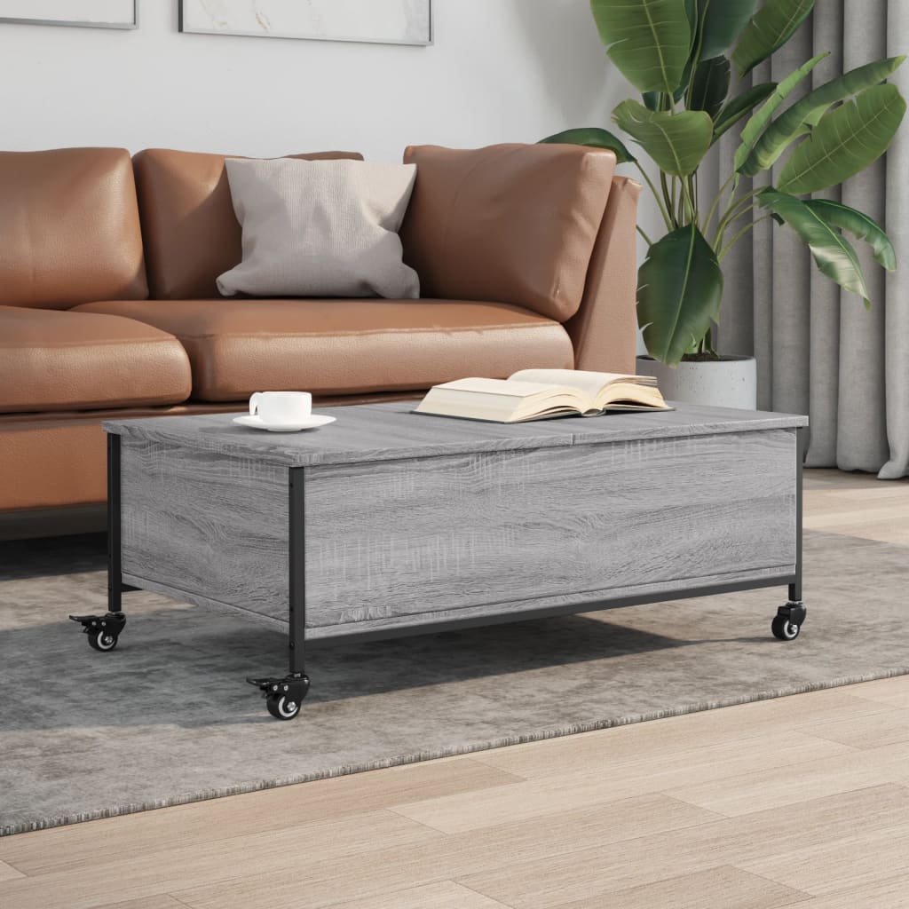 Τραπεζάκι Σαλονιού Ροδάκια Γκρι Sonoma 91x55x34 εκ. Επεξ. Ξύλο 1